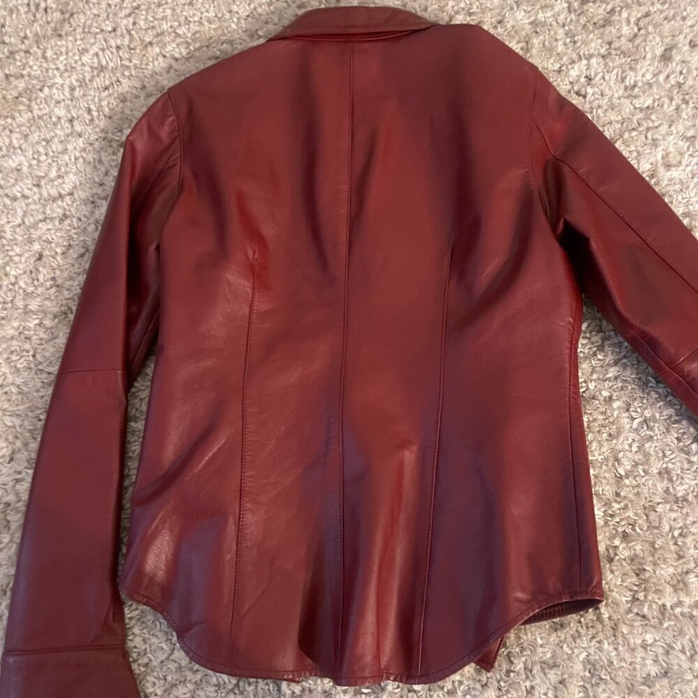 Franchesca Burgundy Genuine Leather Snap Jacket Size M - Picture 10 of 10